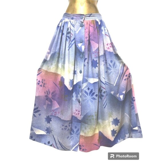 Vintage Escada Nordic Fairy Winter Scene Maxi Skirt S Wool Blend Snowflake Star - Picture 2 of 13